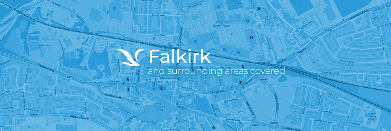 Falkirk service area map for stairlift surveys, installation, and maintenance
