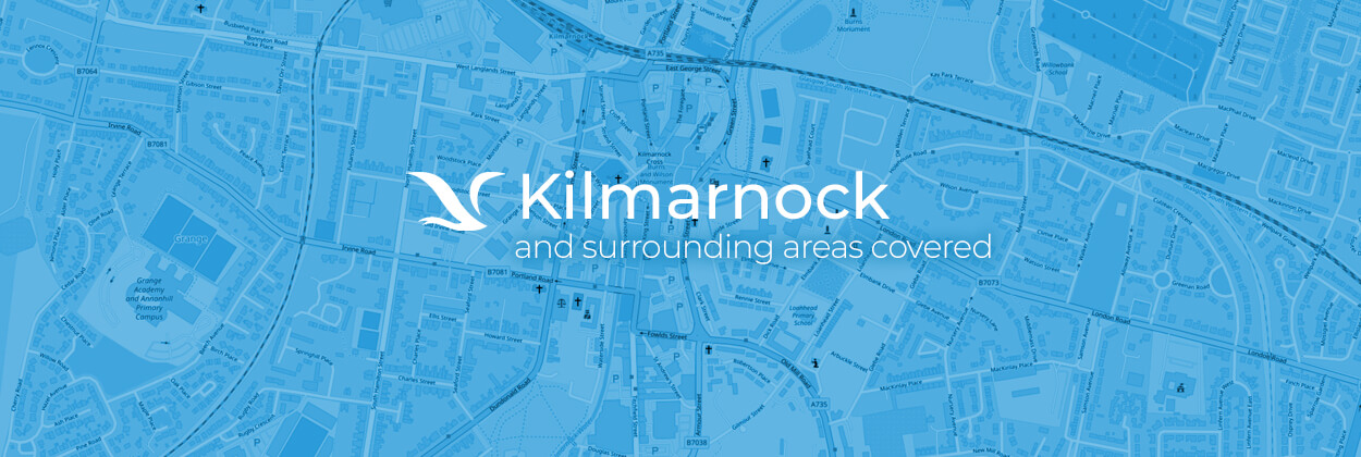 Kilmarnock service area map for stairlift surveys, installation, and maintenance