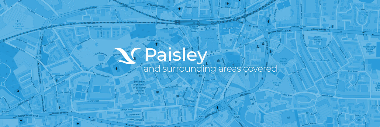 Paisley service area map for stairlift surveys, installation, and maintenance