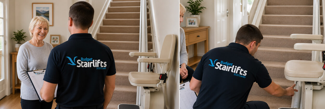Homeowner selling a used stairlift through Budget Stairlifts Scotland
