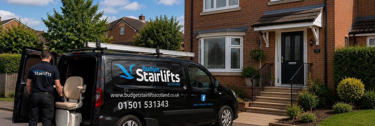 Engineer assessing a used stairlift for the Budget Stairlifts Scotland buy back service